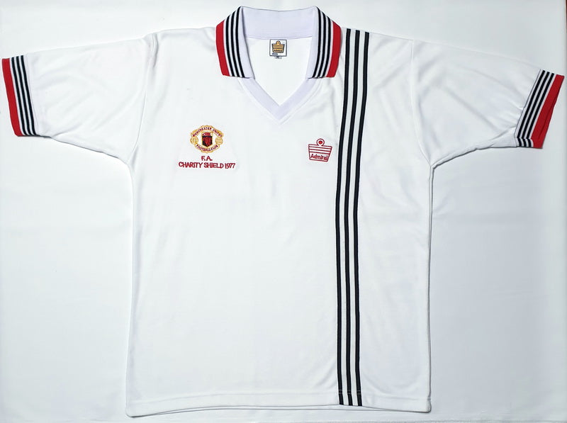 MANCHESTER UNITED 1977 CHARITY SHIELD AWAY WHITE RARE VINTAGE JERSEY RETRO FOOTBALL SHIRT